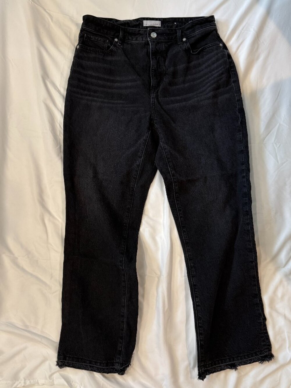 Loft Jeans Womens Black Curvy Pants Sz 6/28 Stretch High Rise Cropped Raw Hem